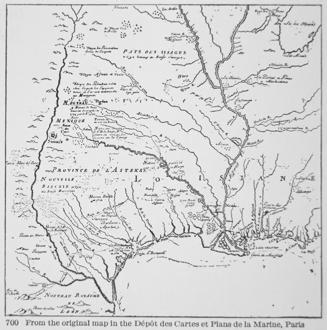 América Colonial: Mapa da Louisiana, Nova França (litho) de School French