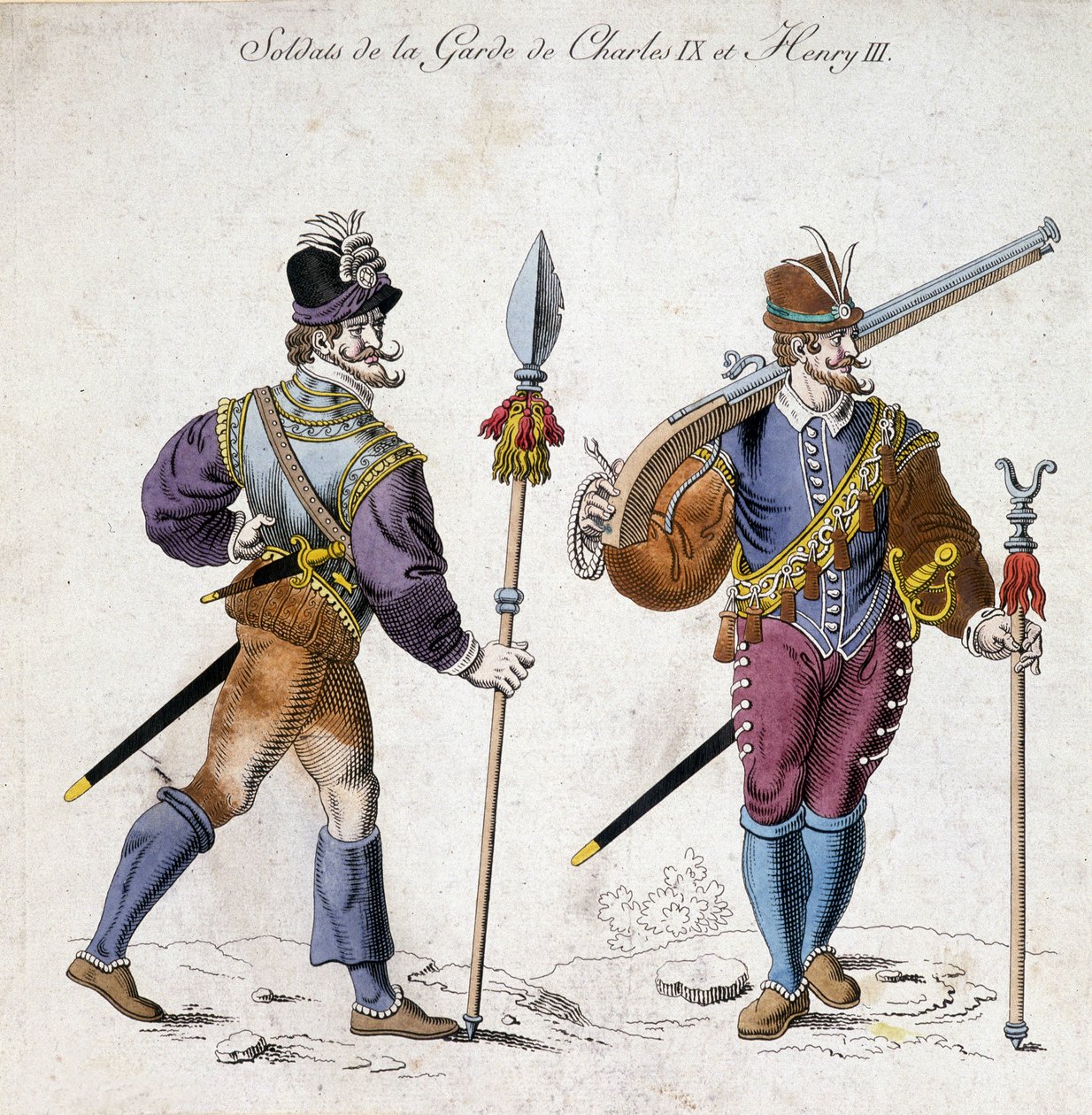 Fantasias de soldados da guarda de Carlos IX (1550-1574) e de Henrique III (1574-1589). de School French