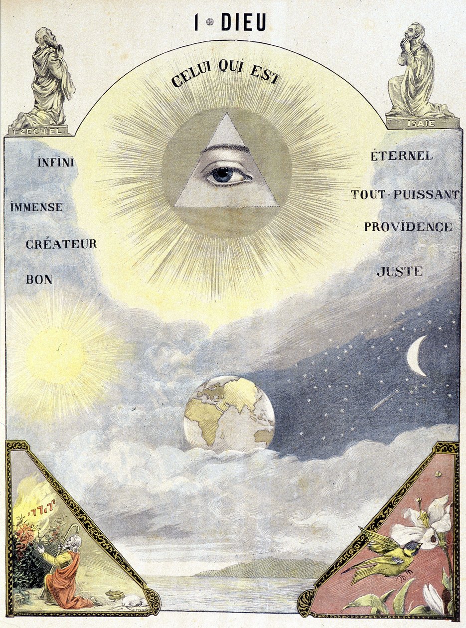 Definição de Deus como "Aquele que é (infinito, eterno, imenso, criador, bom, todo poderoso, providência e justo)". de School French