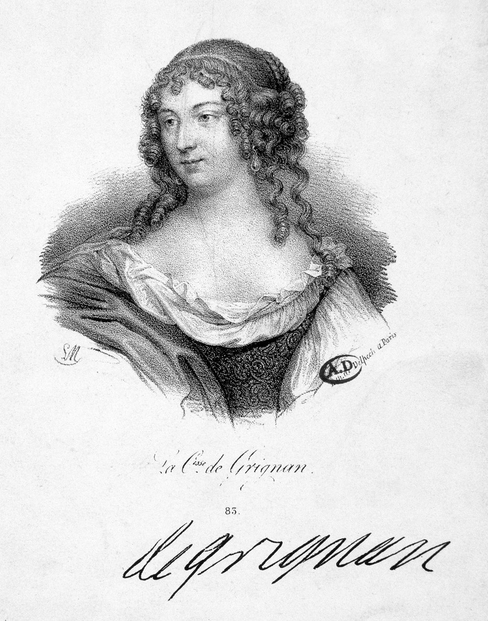 Françoise Marguerite de Sevigne, Condessa de Grignan (1648-1705), filha de Marie de Rabutin-Chantal (Rabutin Chantal), Marquesa de Sevigne di Madame de Sevigne (1626-1696) - gravura, n.d. de School French