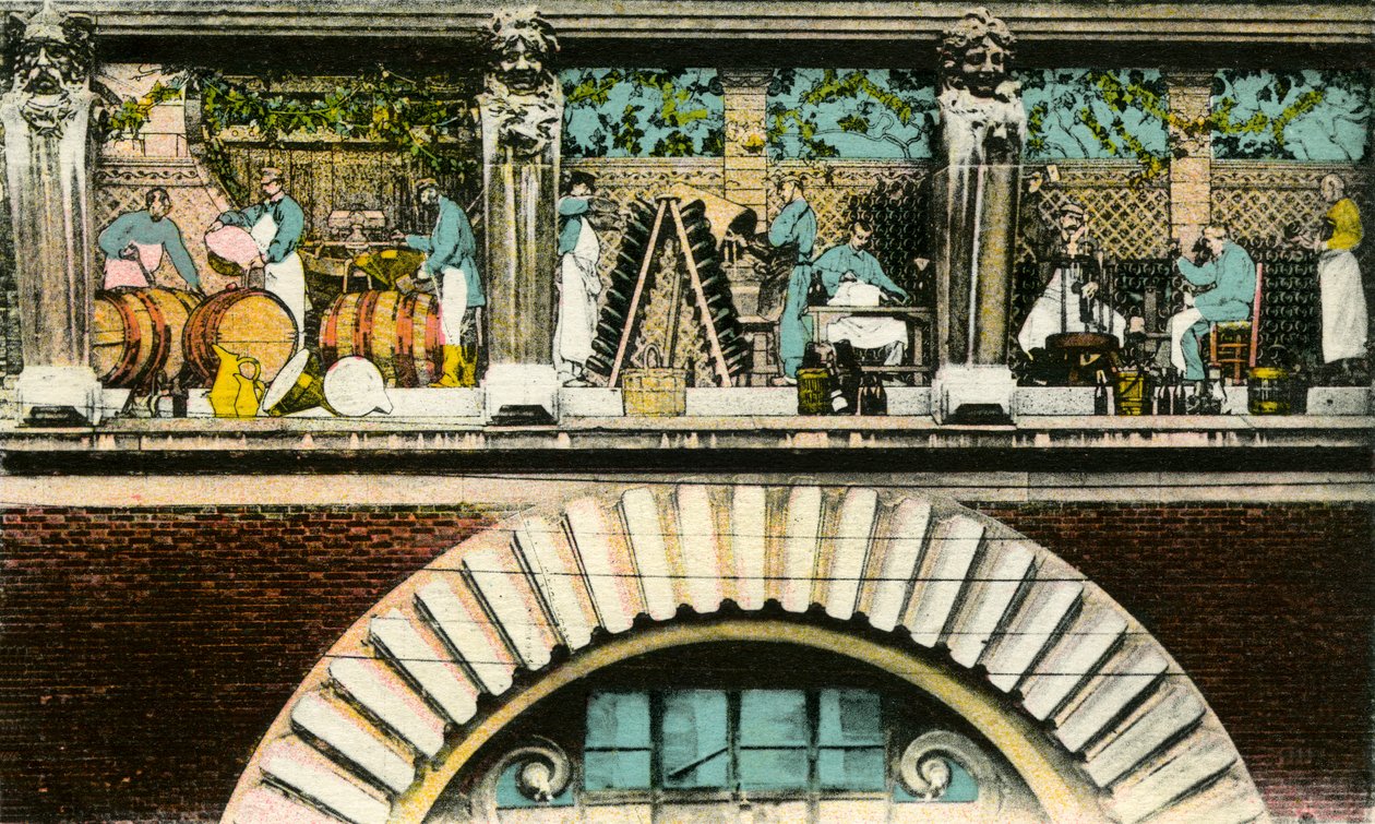 Friso da entrada da Casa de Champagnes Veuve Clicquot, Reims (gravura, c.1910-1914) de School French