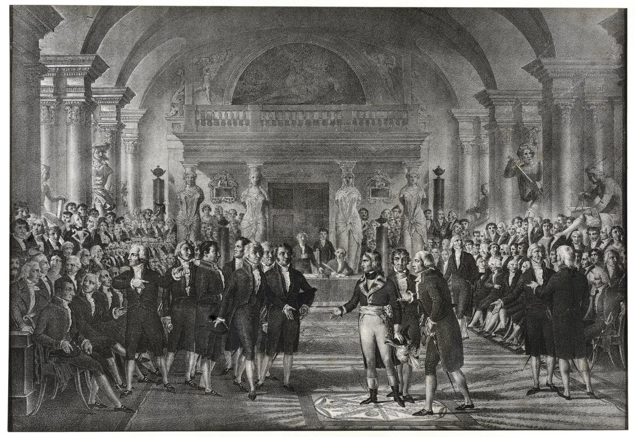 General Bonaparte eleito em 25 de dezembro de 1797 para a seção de artes mecânicas da seção de ciências para substituir Lazare Carnot na academia de ciências em Paris de School French