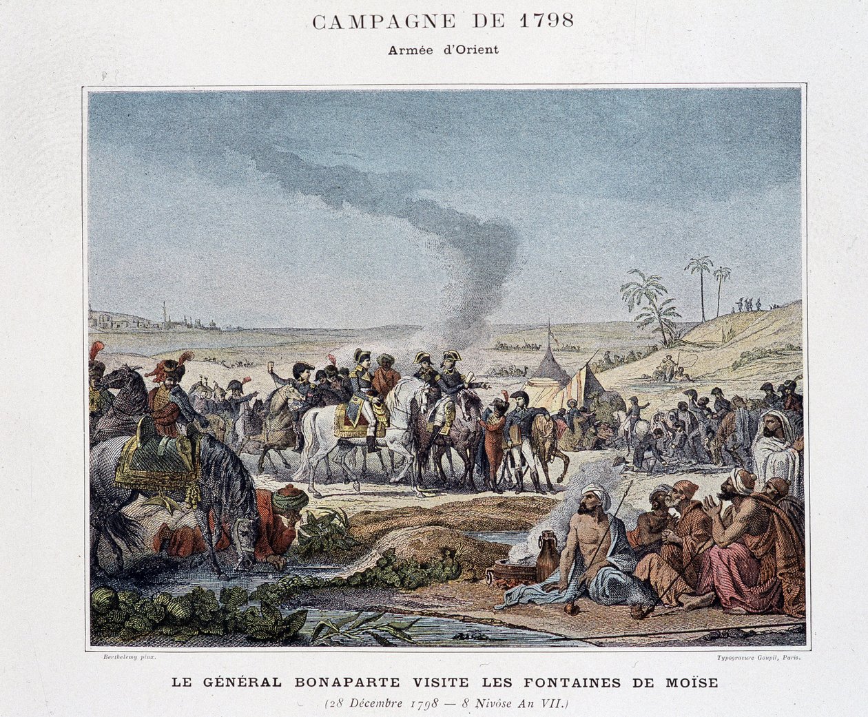 O General Bonaparte visita as fontes de Moisés - em "Victoires et Conquêtes des Armees Francaises", Paris, n.d (gravura) de School French