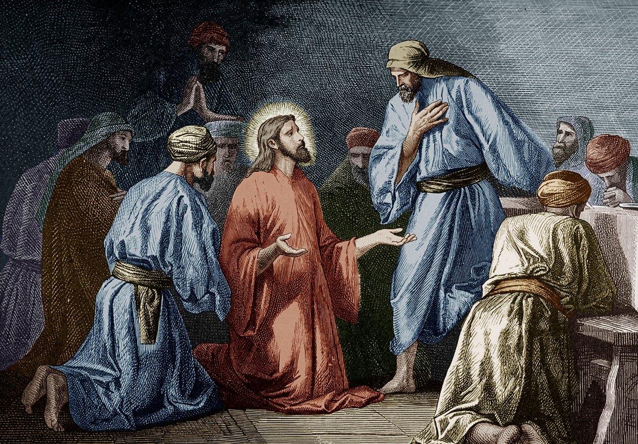 Jesus Cristo Ensinando a Oração a João (gravura a cores) de School French