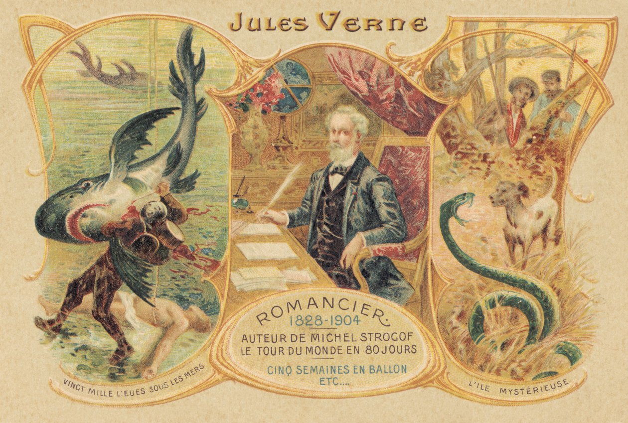 Júlio Verne e as suas obras famosas (impressão) de School French