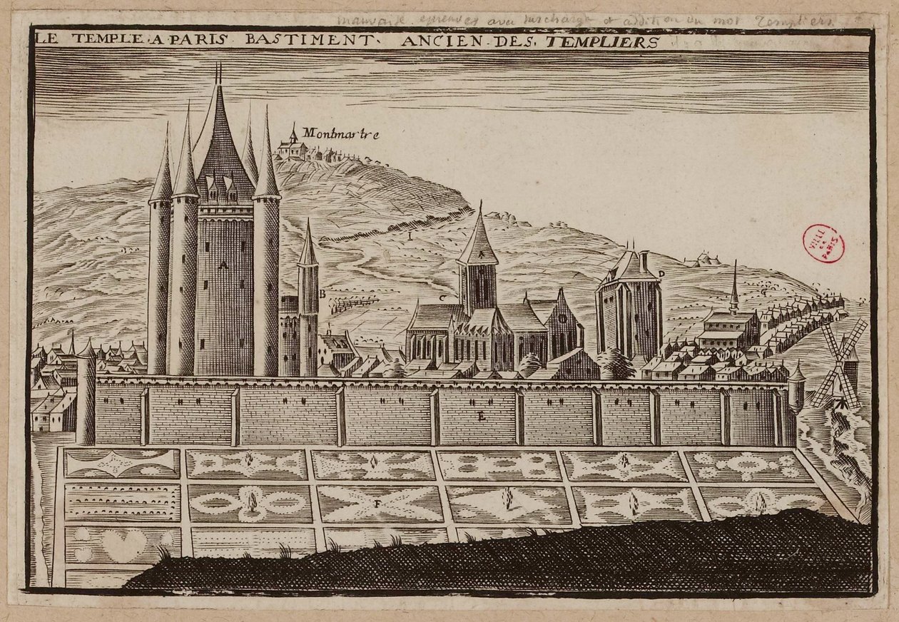 O Templo em Paris, antigo edifício dos Templários (gravura) de School French
