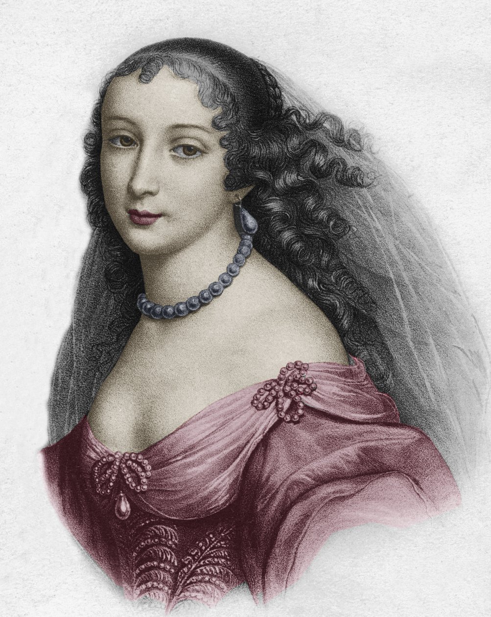 Marguerite Hessein, Madame de la Sabliere (gravura a cores) de School French
