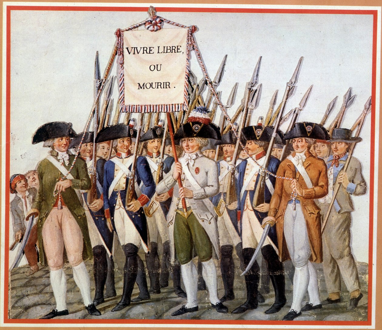 Guardas Nacionais com a bandeira "Viva livre ou morra". de School French