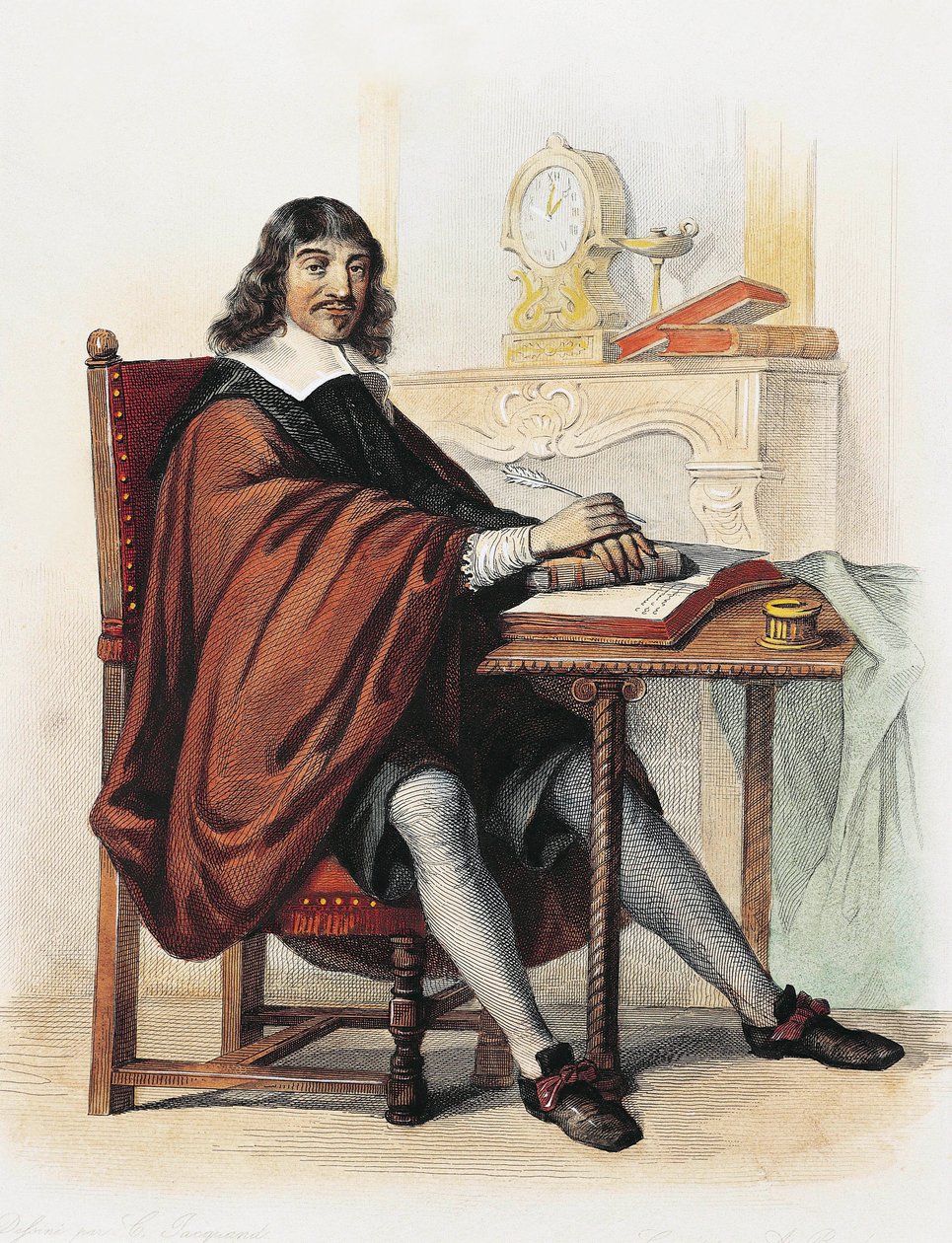 René Descartes (gravura a cores) de School French