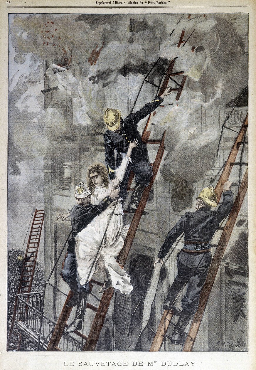 Resgate da Sra. Duplay pelos Bombeiros - em "Le Petit Parisien", n.d. de School French