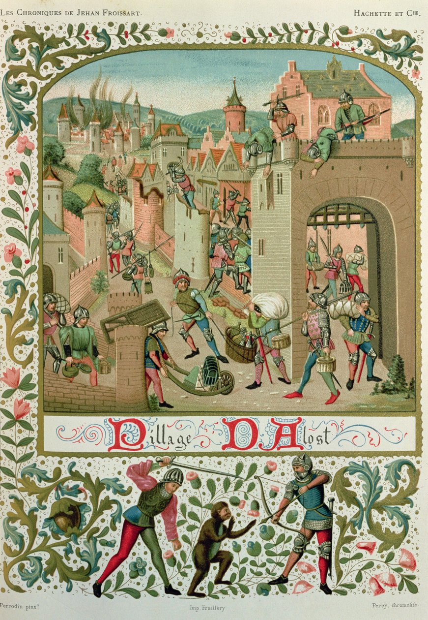Saque de Aalst e Grammont pelos habitantes de Ghent em 1380, de um manuscrito de 
