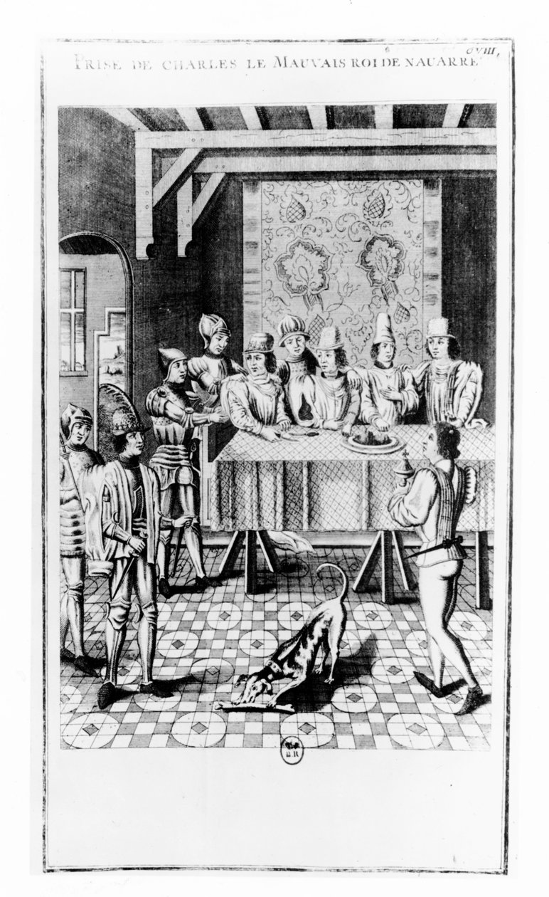 A Prisão de Carlos II o Mau, Rei de Navarra, em 1356 (gravura) de School French