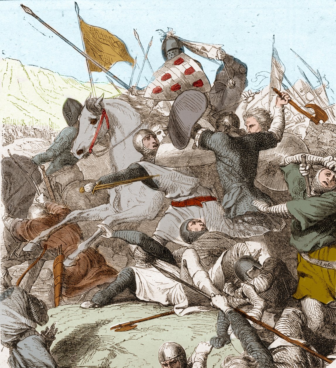 The Battle of Hattin, 4 de Julho de 1187 (cor litho) de School French