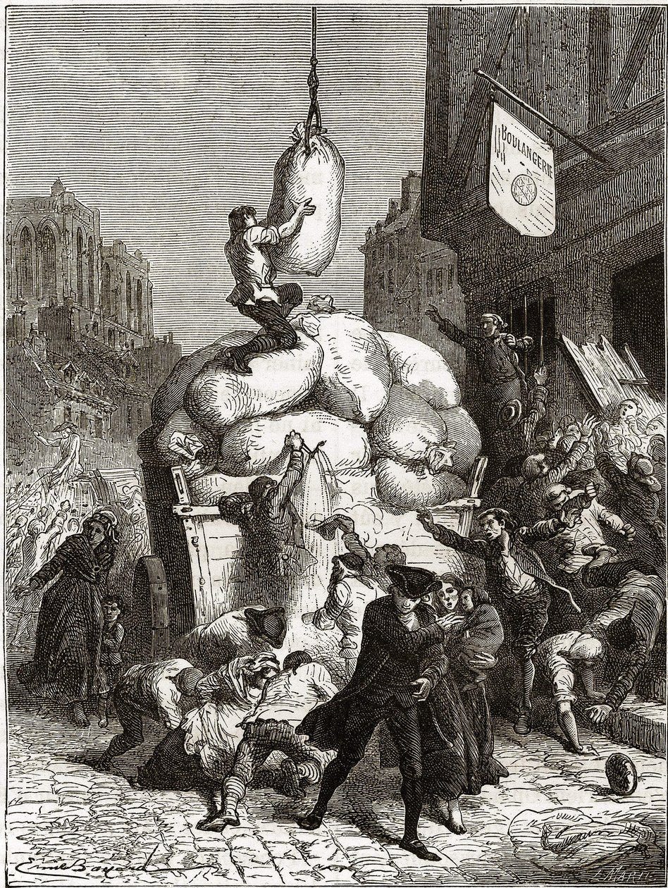 A Guerra das Farinhas: A pilhagem das padarias em Paris, por volta de 1775 (primeiros frutos da Revolução Francesa) de School French