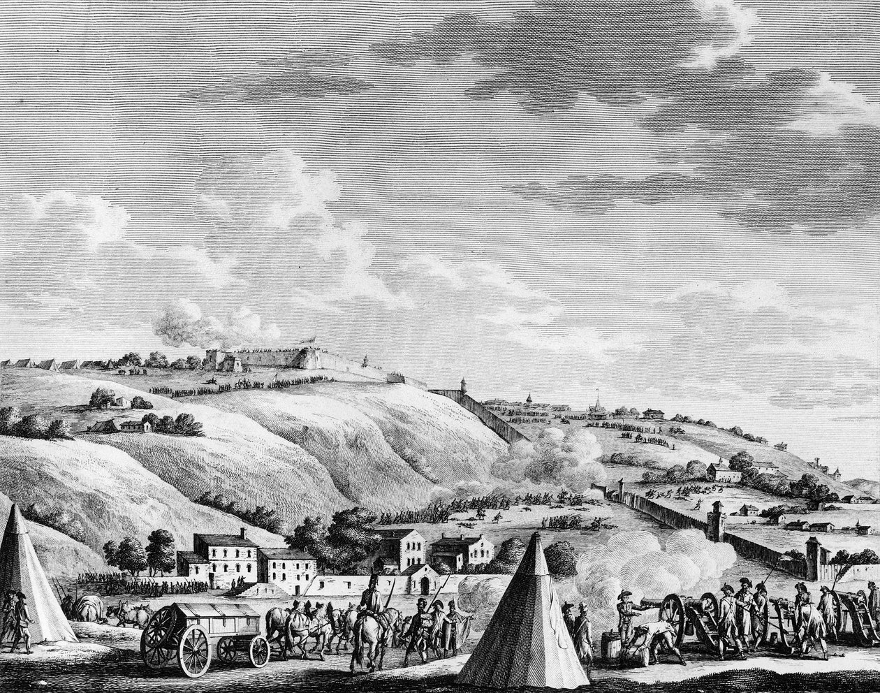 Guerra da Revolução Francesa e movimentos contra os revolucionários: Cerco e captura da cidade de Lyon pelo exército republicano francês a 9 de Outubro de 1793 contra as tropas realistas. Paris, Biblioteca do Instituto de História da Revolução de School French
