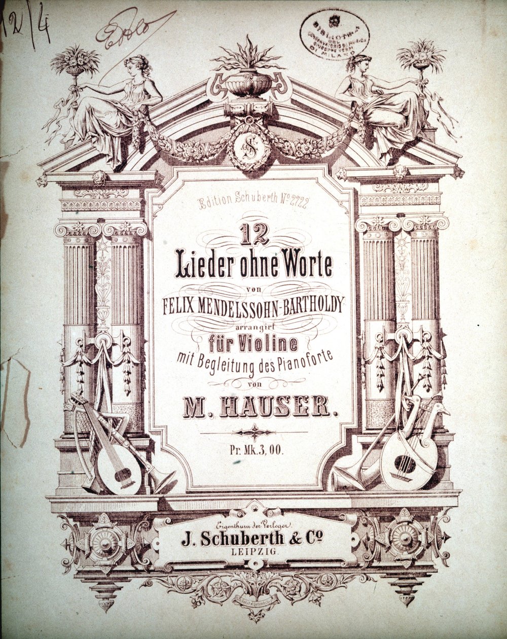 12 Lieder sem palavras acompanhado ao piano, por Felix Mendelssohn (litho) de School German