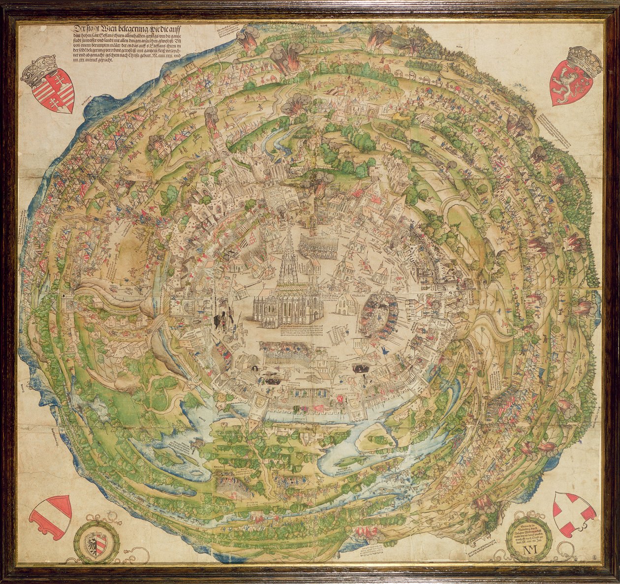 Mapa circular de Viena durante o cerco turco de School German