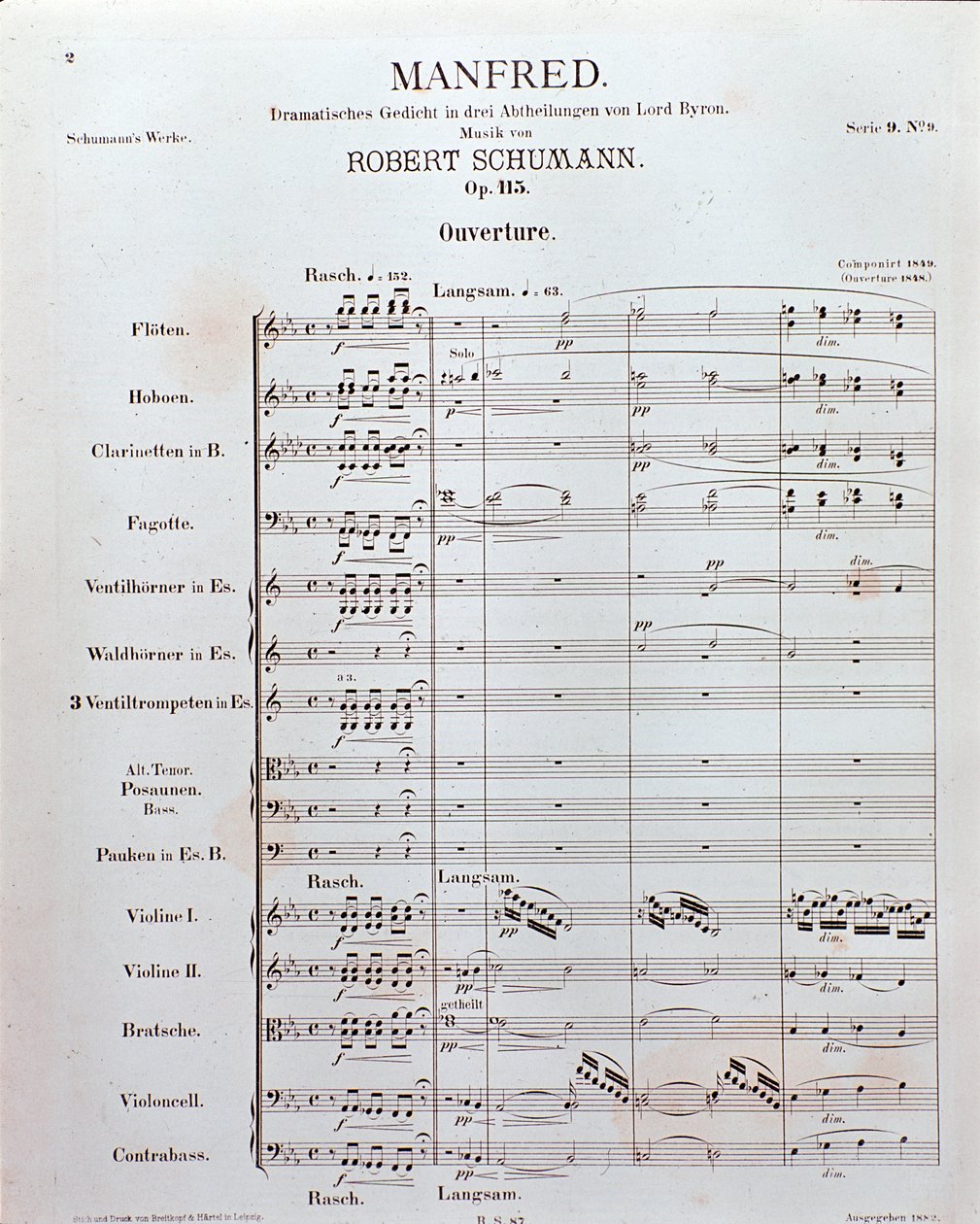 Música de abertura de "Manfred" (opus 115) do compositor alemão Robert Schumann (impresso) de School German
