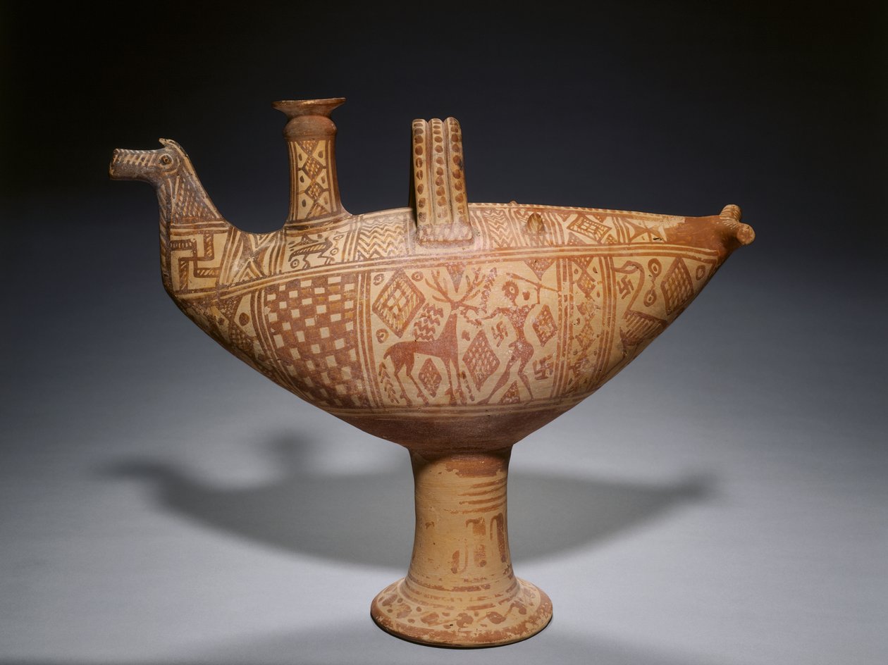 Pássaro geométrico Askos, c.700 a.C. (faiança) de School Greek