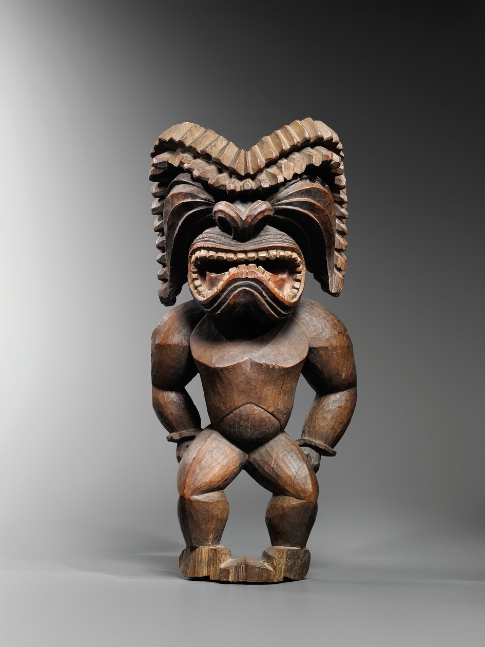 Figura havaiana, estilo kona, representando o deus da guerra, ku ka &39;ili moku, c.1780-1820 (madeira) de School Hawaiian