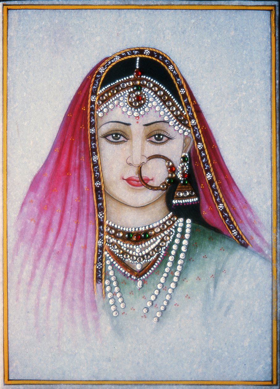 Uma senhora do Rajastão (guache e aguarela sobre placa de mármore) de School Indian