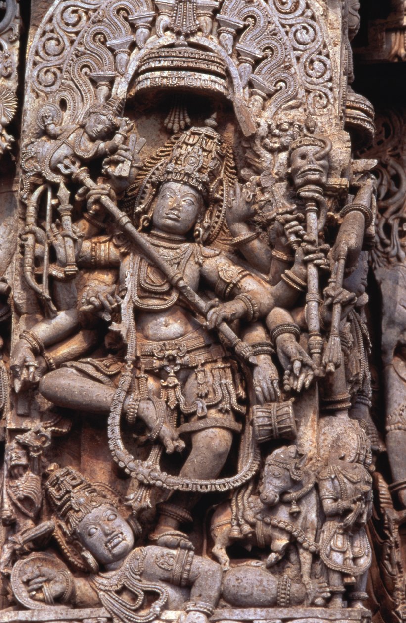 Escultura do Deus Shiva a matar Andhakasura (pedra) de School Indian