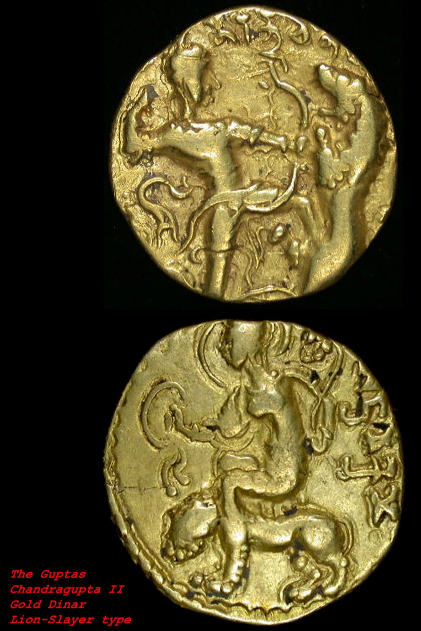 Moedas representando leões, Dinastia Maurya (ouro) de School Indian