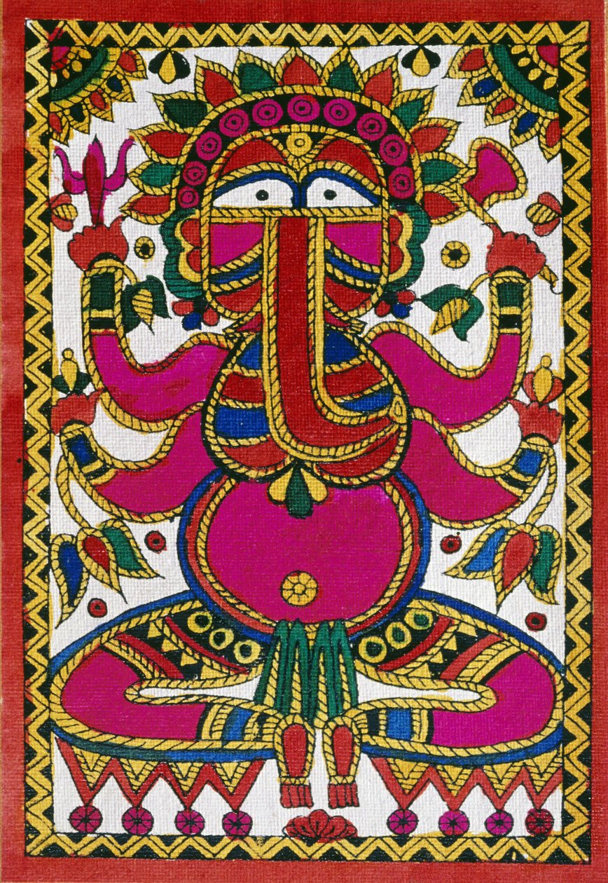 Ganesh, deus com cabeça de elefante (óleo sobre tecido) de School Indian