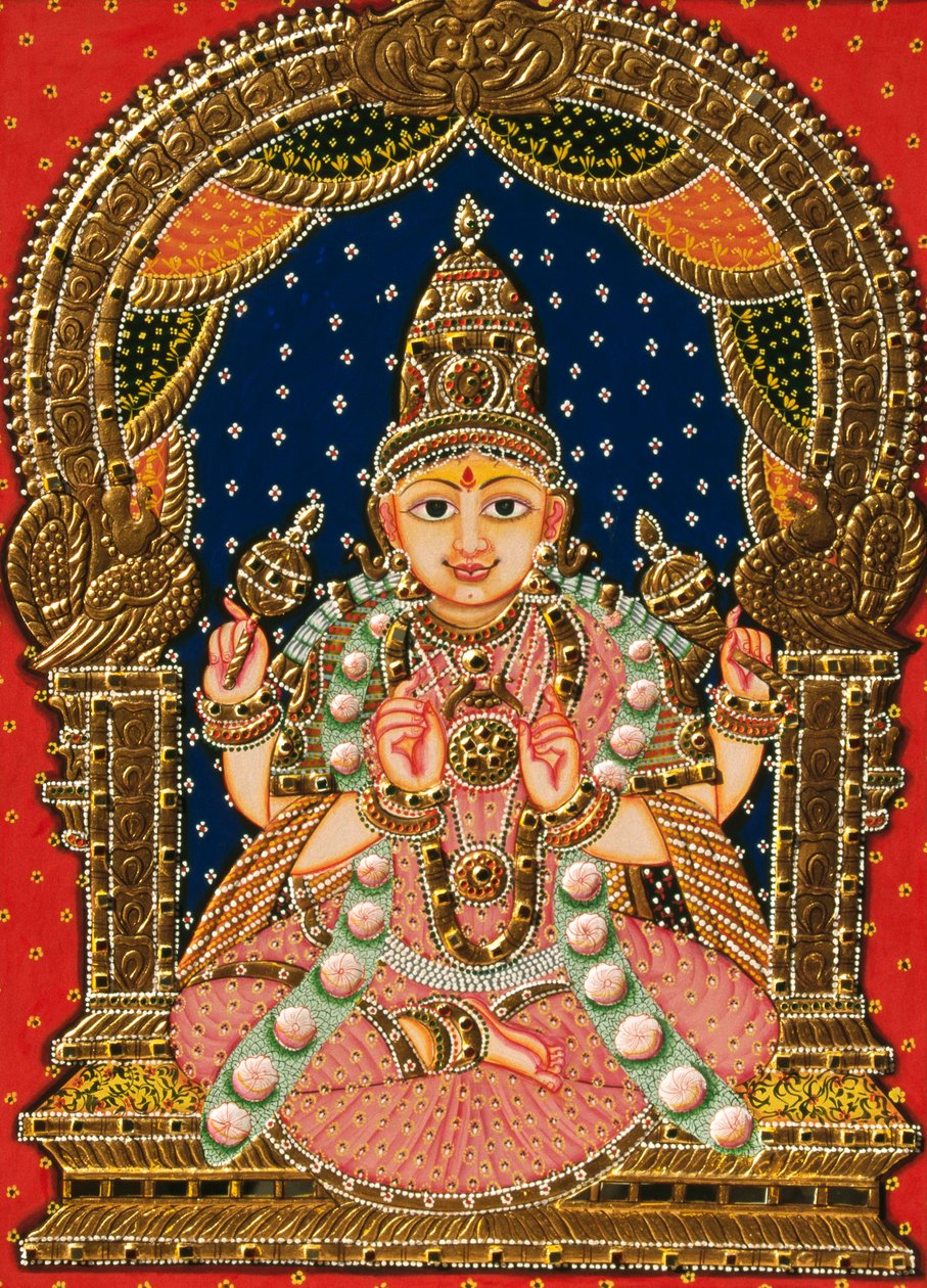 Gravar a Deusa Saraswati, Pintura de Tanjore de School Indian