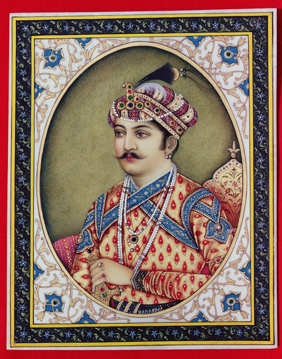 Imperador Muhammad Akbar (1542-1605) (guache e aguarela sobre marfim) de School Indian