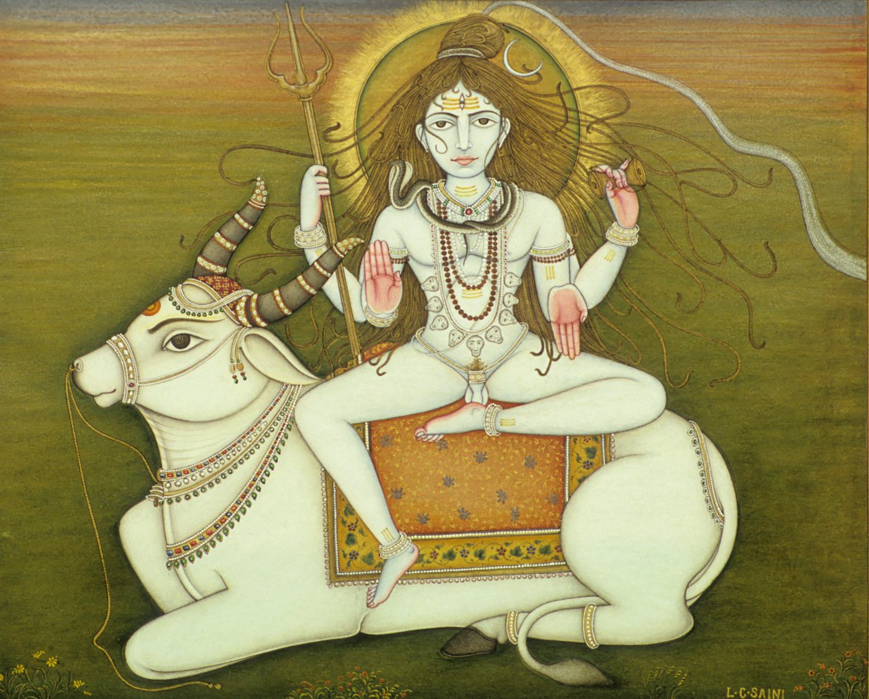 Deus Shiva Pose Nua, Pintura em Miniatura sobre Papel de School Indian