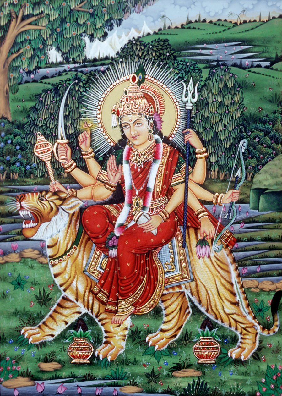 Pintura em miniatura da Deusa Durga de School Indian