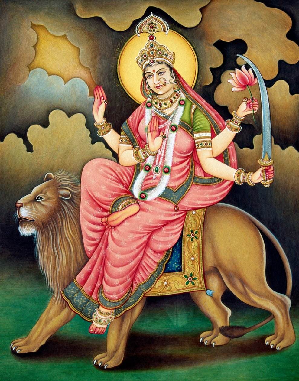 Deusa Durga Pintura em miniatura sobre papel de School Indian