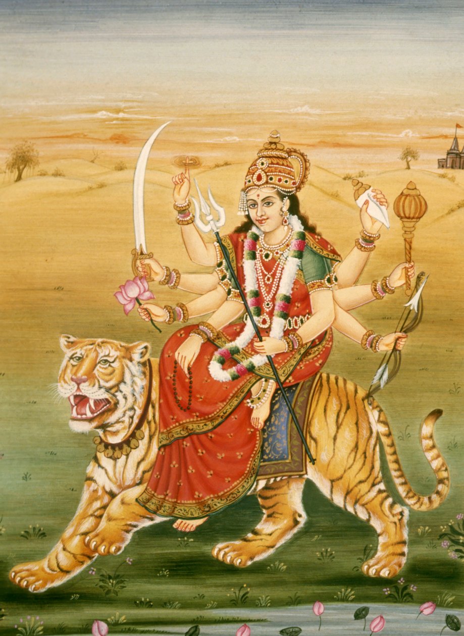 Deusa Durga Pintura em miniatura sobre papel de School Indian