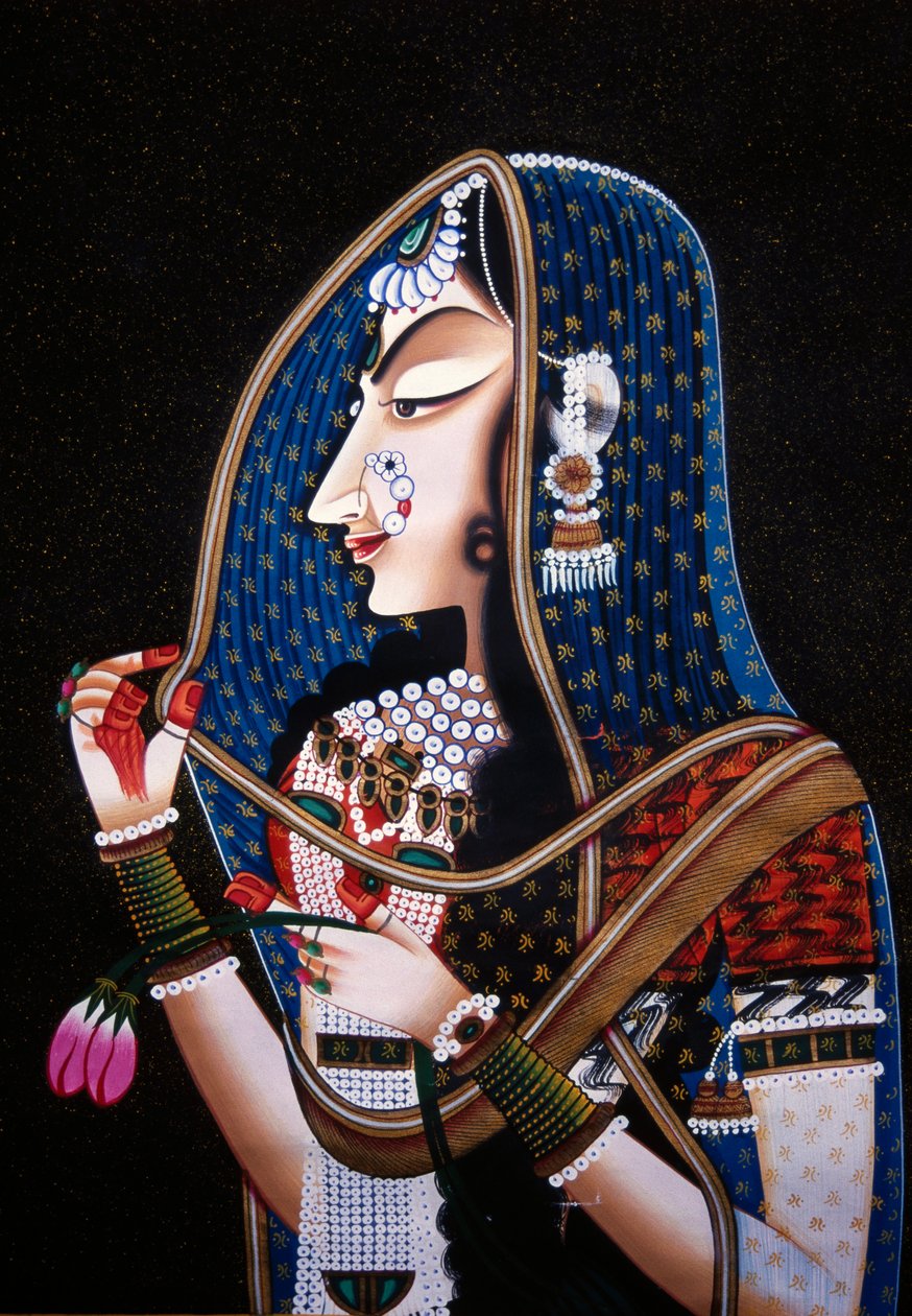 Deusa Radha Kishamgarh Pintura em miniatura sobre seda de School Indian