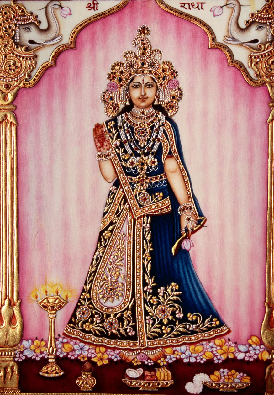 Deusa Radha Pintura em miniatura sobre marfim de School Indian