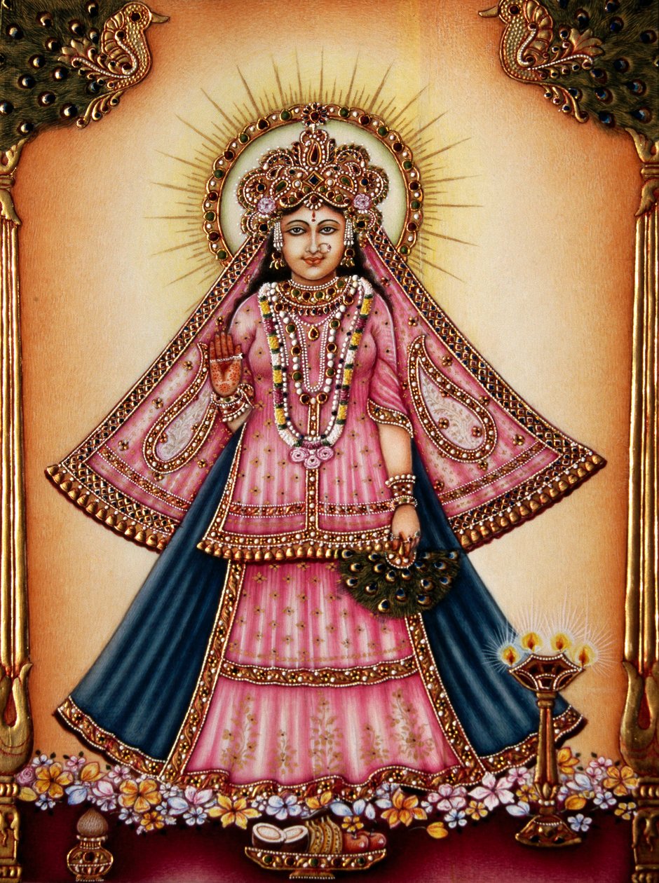 Deusa Radha Pintura em miniatura sobre marfim de School Indian
