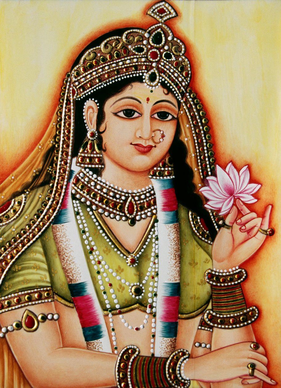 Deusa Radha Pintura em miniatura sobre marfim de School Indian