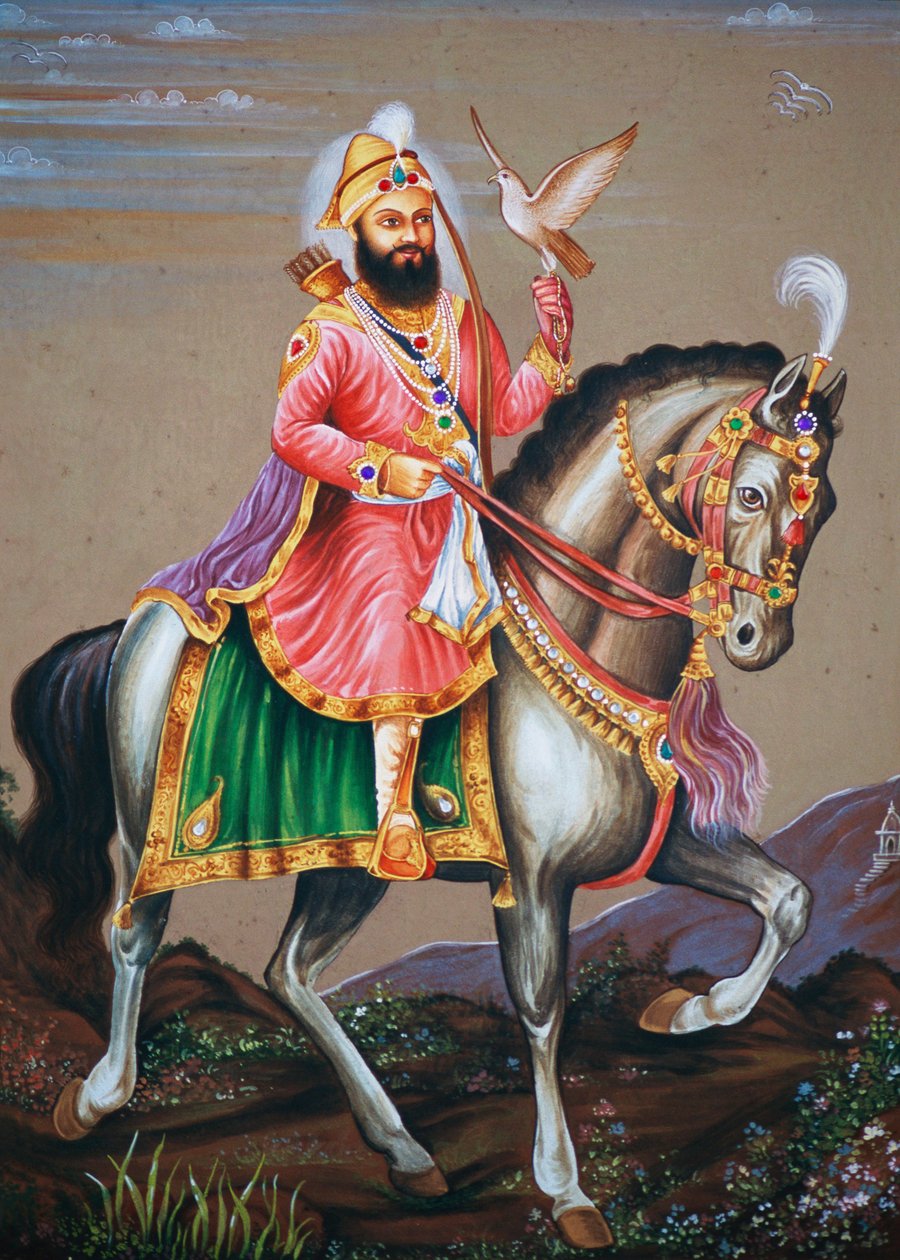 Guru Govind Singh Montado a Cavalo Pintura em Miniatura sobre Papel de School Indian