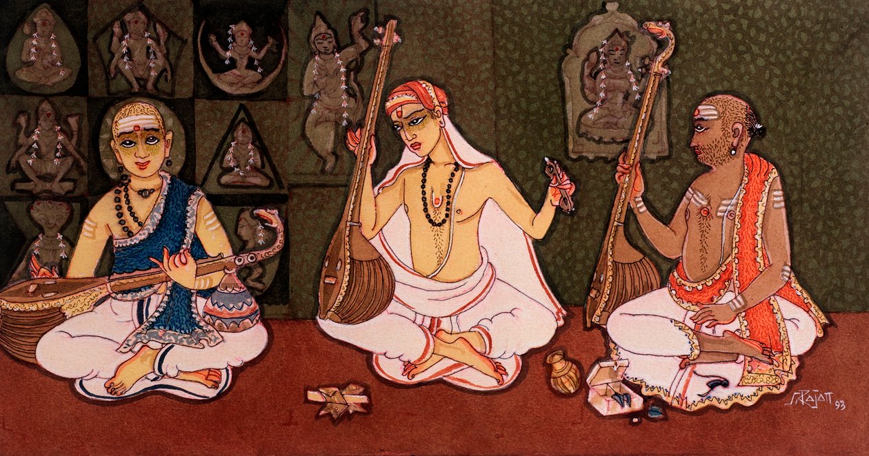 Monges hindus (aguarela sobre papel) de School Indian