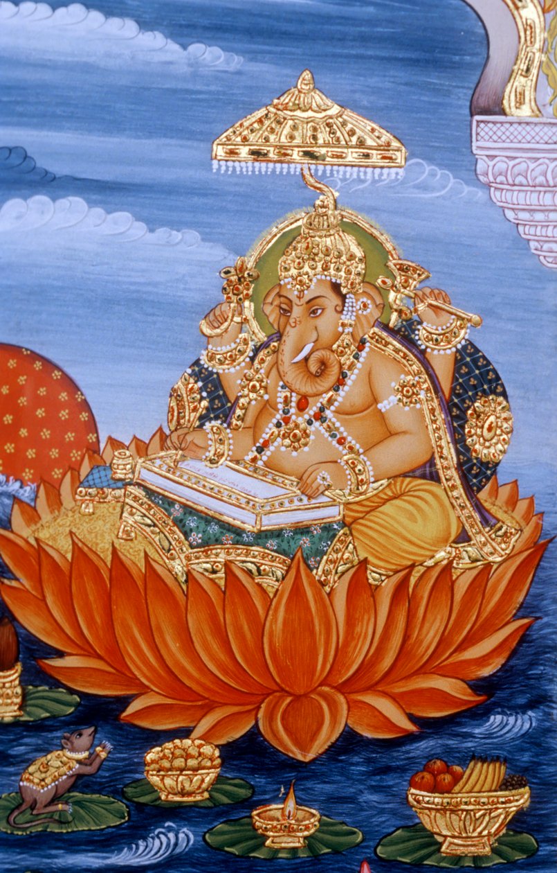 Lord Ganesh Ganpati Pintura em miniatura Escrita Escritura de School Indian