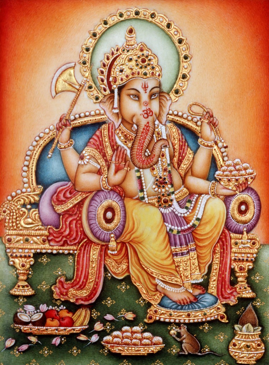 Lord Ganesh Ganpati Pintura em miniatura sobre marfim de School Indian