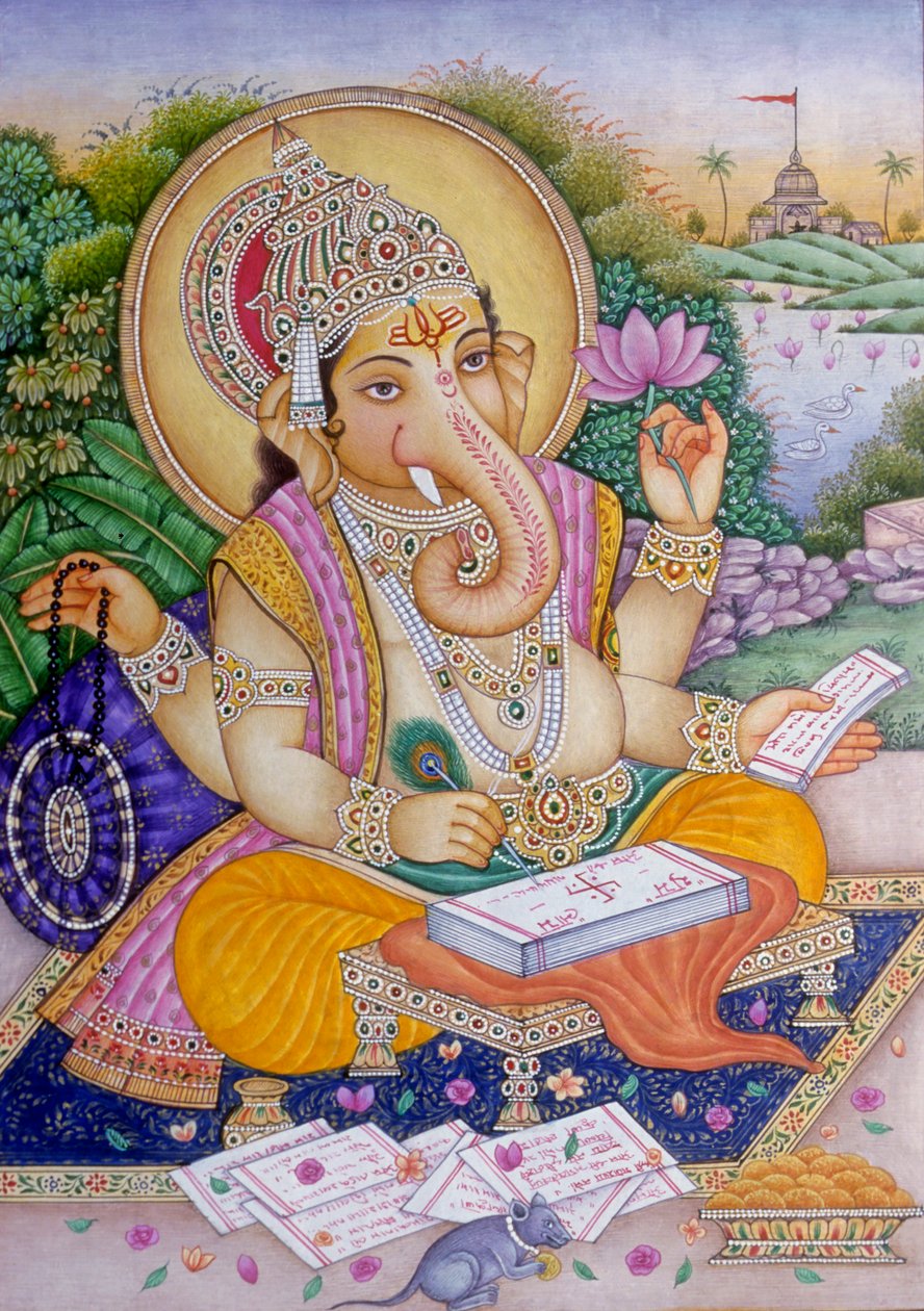 Lord Ganesh Ganpati Pintura em miniatura sobre papel de School Indian