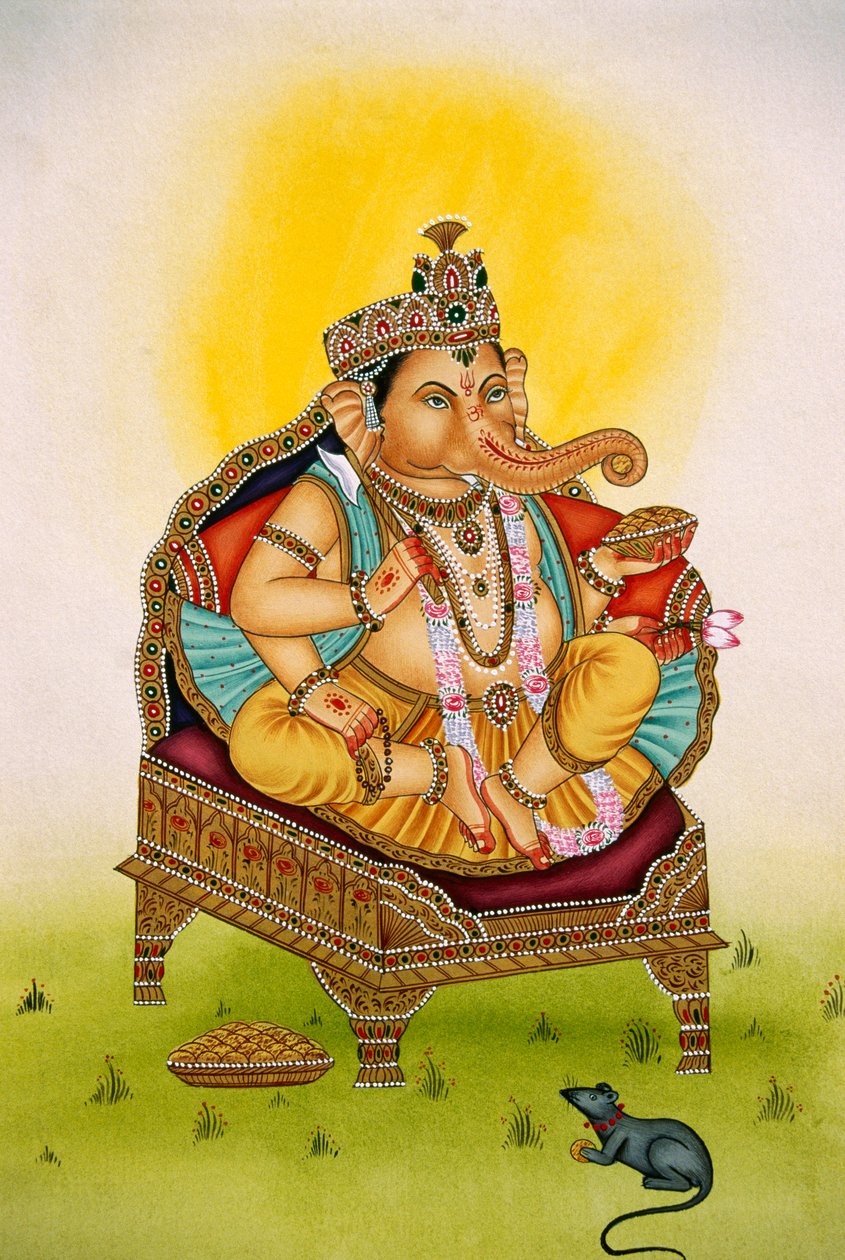 Lord Ganesh Ganpati Pintura em miniatura sobre papel de School Indian