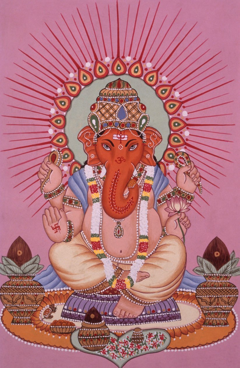 Lord Ganesh Ganpati Pintura em miniatura sobre papel de School Indian