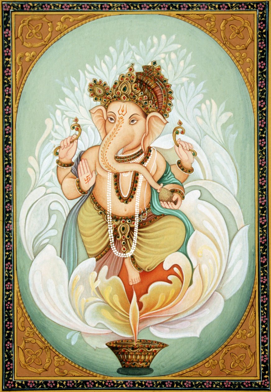 Lord Ganesh Ganpati Pintura em miniatura sobre papel de School Indian