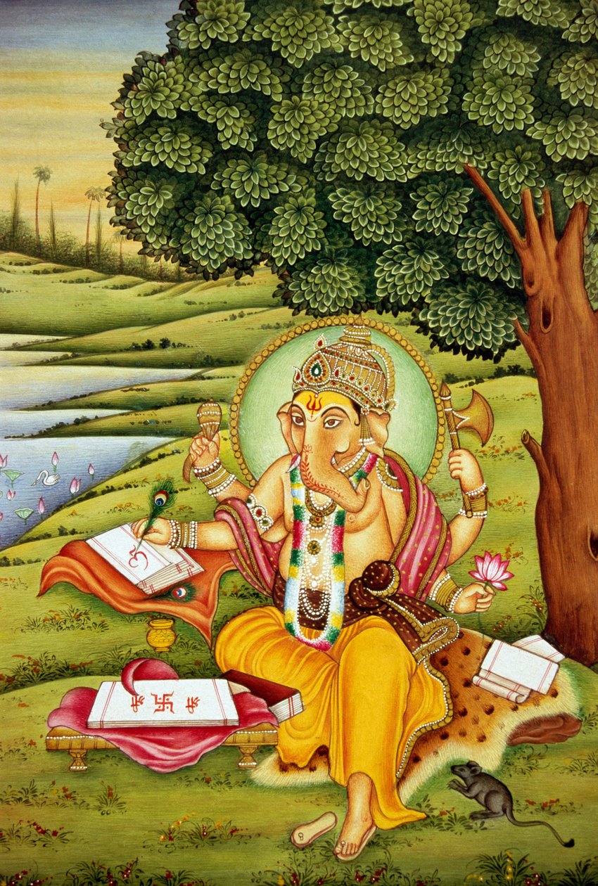 Lord Ganesh Ganpati Pintura em miniatura sobre papel de School Indian