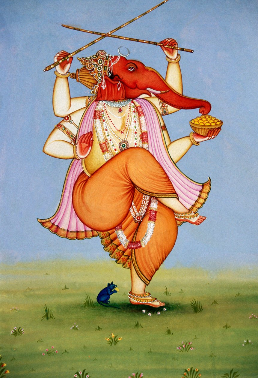 Lord Ganesh Ganpati Pintura em miniatura sobre papel de School Indian