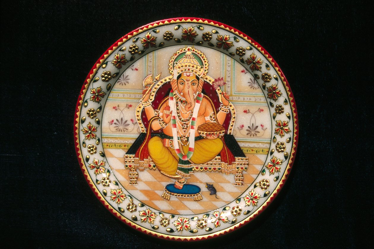 Lord Ganesh Ganpati Pintura em miniatura sobre papel de School Indian