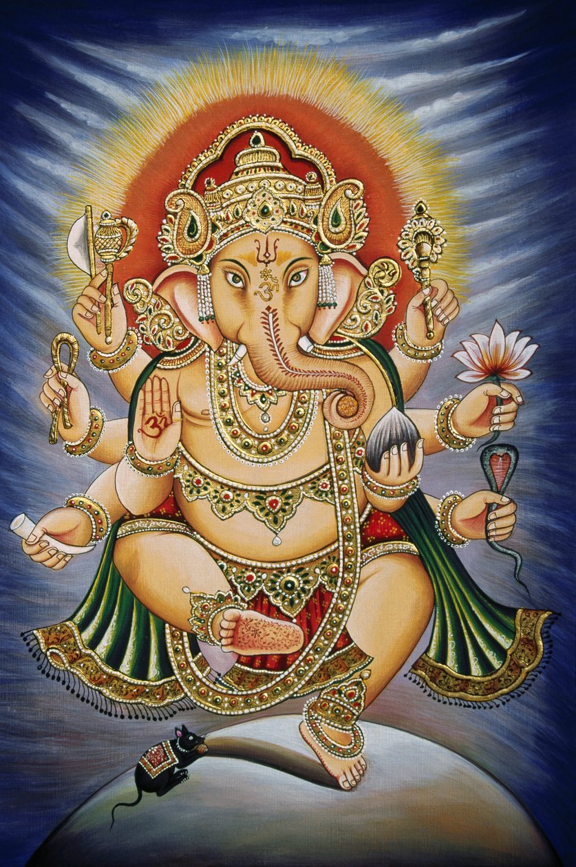 Lord Ganesh Ganpati Pintura em miniatura sobre papel de School Indian